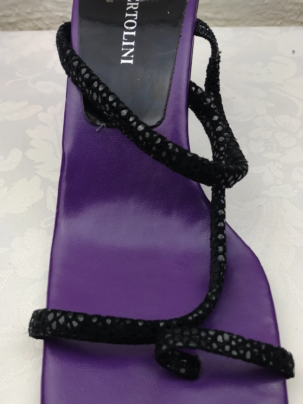 Emilio Bertolini Purple Leather Texture Strappy Square Toe Sculpt Heel Sandal